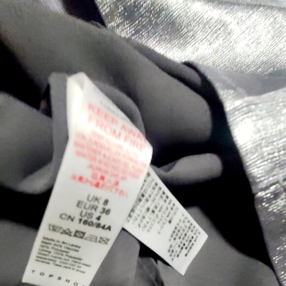 New Topshop Sz 4 Silver Metallic Mini Slip Dress - Picture 5 of 9